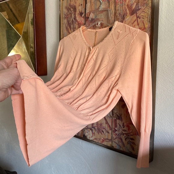 ABS STRETCH BODYCON CARDIGAN SWEATER PEACH BODYCON BEADED EMBELLISHED TOP M - Picture 6 of 12